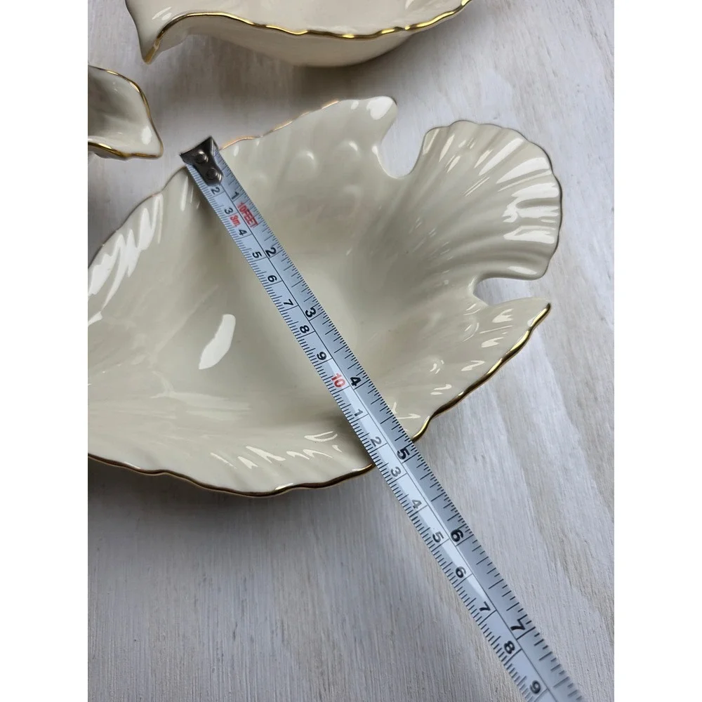 Lenox Dove Ivory Bone China Leaf Candy Dish Set of 3 Gold Trim Vintage USA Bowls
